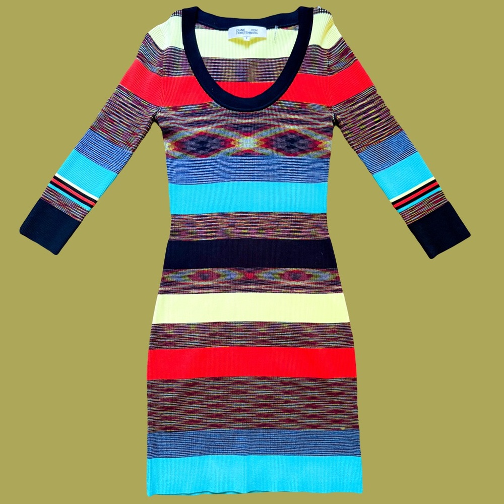 Diane Von Furstenberg multi-coloured striped knit dress!